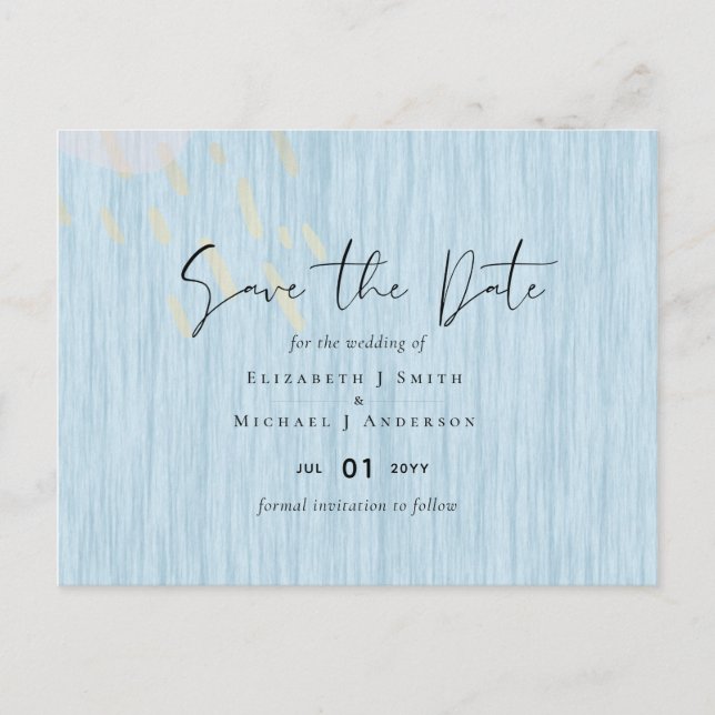 Budget Dusty Blue Gold Wedding Script Postcard (Front)