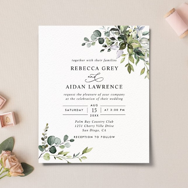 Budget Dusty Blue Greenery Wedding Invitation (Creator Uploaded)
