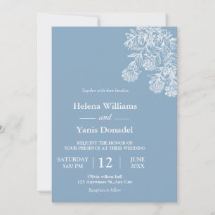 Budget Dusty blue Hand Drawn Botanical Wedding Invitation