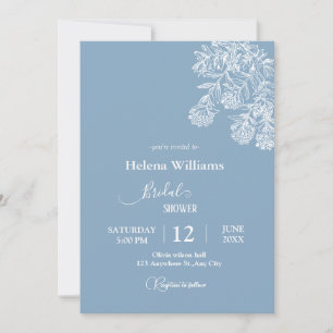  Budget Dusty blue Hand Drawn Botanical Wedding  Invitation