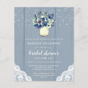 Budget Dusty Blue Lace Bridal Shower Invitation