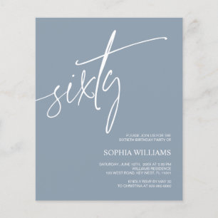 Budget Dusty Blue Minimal 60th Birthday Invitation
