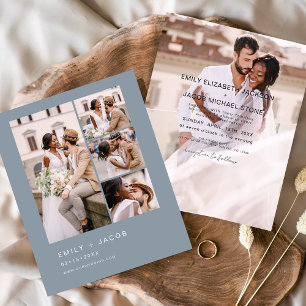 Budget Dusty Blue Minimalist Wedding Invitation Flyer