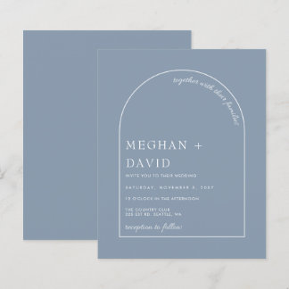 Budget Dusty Blue Modern Arch Wedding Invitation