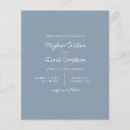 Budget Dusty Blue Modern Wedding Invitation