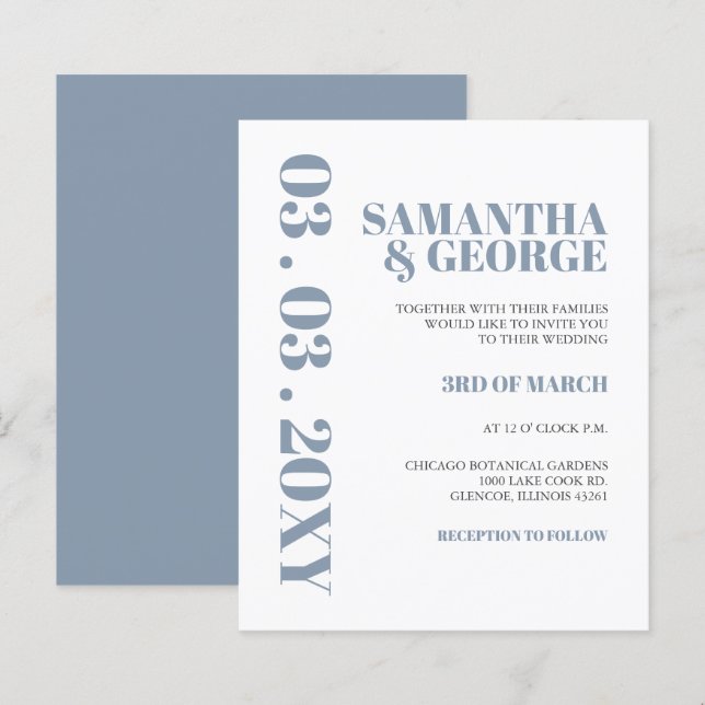 Budget Dusty Blue Modern Wedding Invitation (Front/Back)