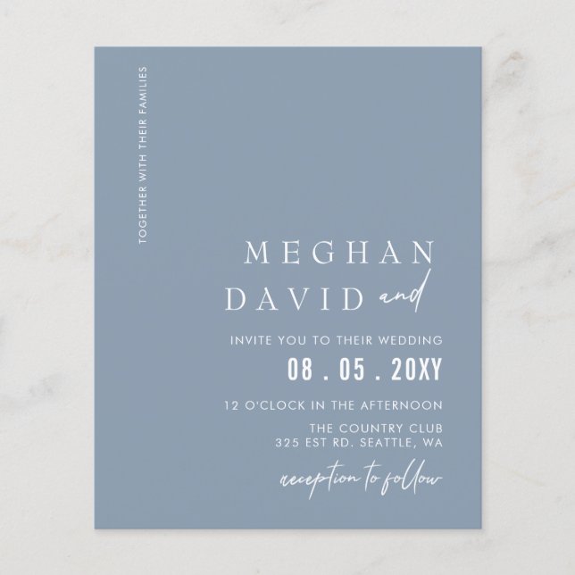 Budget Dusty Blue Modern Wedding Invitation (Front)