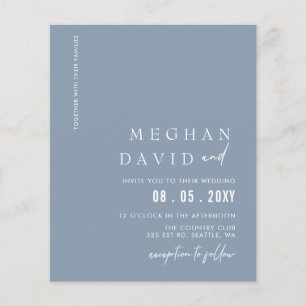 Budget Dusty Blue Modern Wedding Invitation