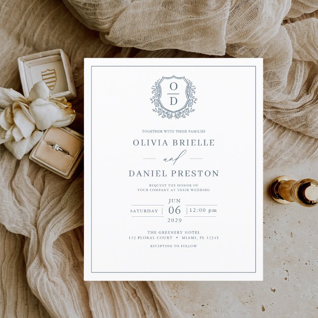 Budget Dusty Blue Monogram Wedding Invitation (Creator Uploaded)