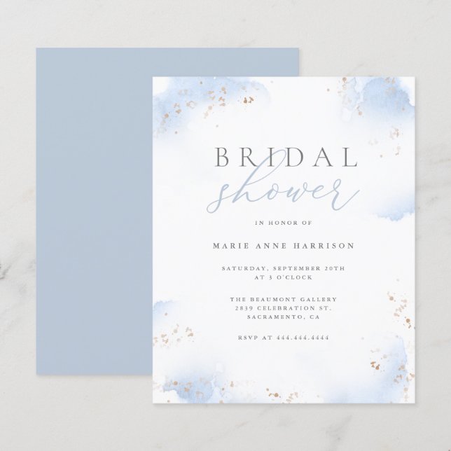 Budget Dusty Blue Ombre Gold Dust Bridal Shower (Front/Back)