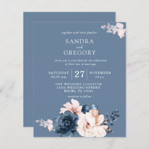 Budget Dusty Blue, Pale Pink Floral Wedding Flyer