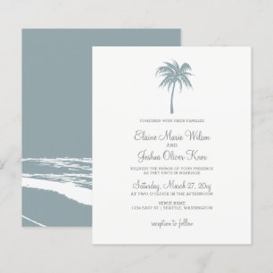 Budget Dusty Blue Palm Tree Wedding Invitations