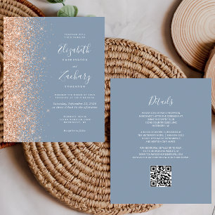 Budget Dusty Blue Peach QR Code Wedding Invite