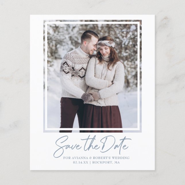 Budget Dusty Blue Photo Save the Date (Front)