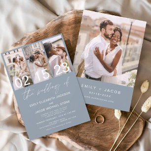 Budget Dusty Blue Photo Wedding Invitation