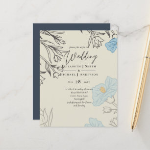 BUDGET Dusty Blue Poppy Magnolia Wedding Invite