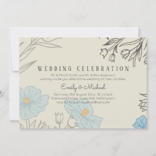BUDGET Dusty Blue Poppy Magnolia Wedding Invite