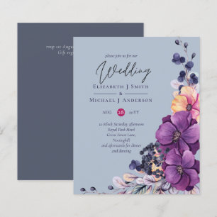 BUDGET Dusty Blue Purple Floral Wedding Invites