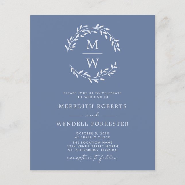 Budget Dusty Blue QR Code Monogram Wedding Flyer (Front)