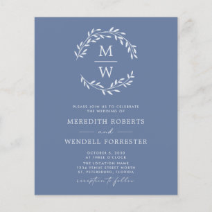 Budget Dusty Blue QR Code Monogram Wedding Flyer