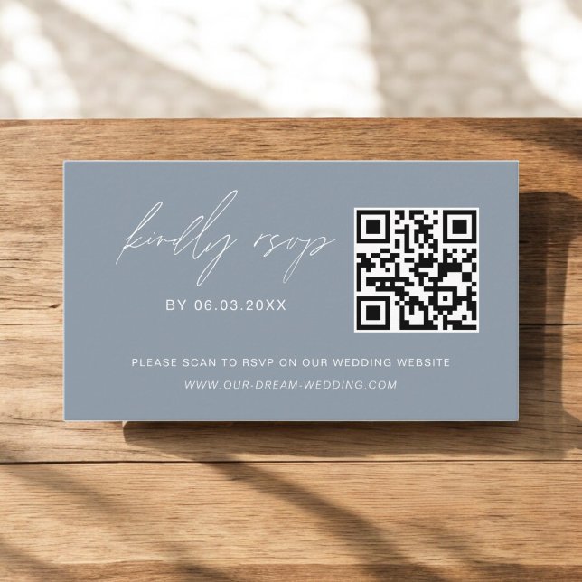 Budget Dusty Blue QR Code RSVP Wedding Website Enclosure Card (Creator Uploaded)