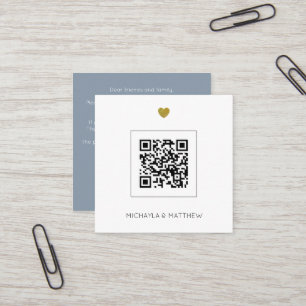 Budget Dusty Blue QR Code  Wedding Invitation