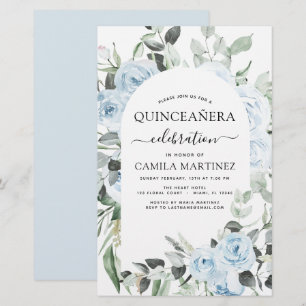 Budget Dusty Blue Quinceañera Floral Invitation
