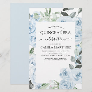Budget Dusty Blue Quinceañera Floral Invitation
