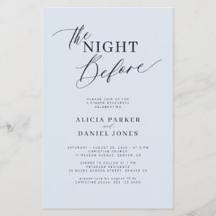 Budget dusty blue rehearsal dinner invitation flyer