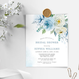 Budget Dusty Blue Rose Bridal Shower Invitation