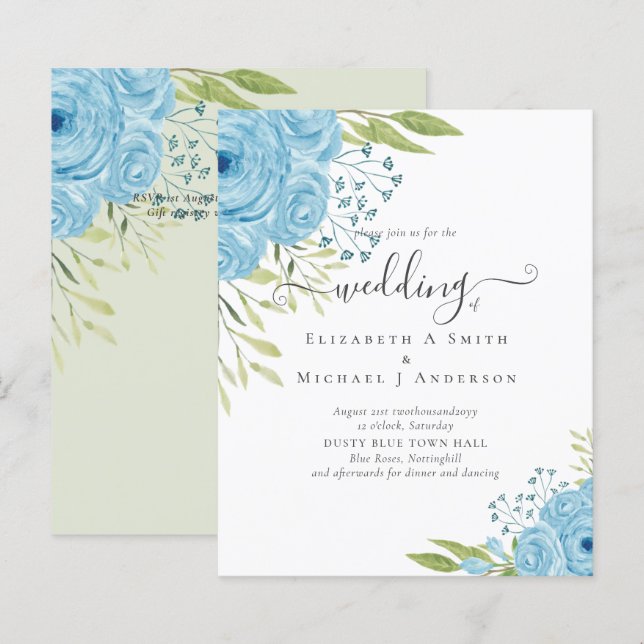 BUDGET  Dusty Blue Roses Wedding Budget (Front/Back)