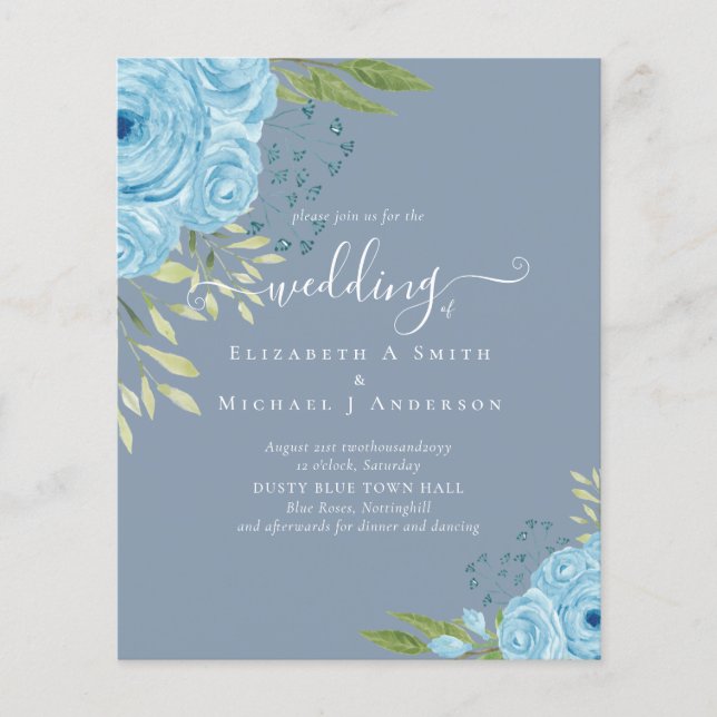 BUDGET  Dusty Blue Roses Wedding Budget (Front)
