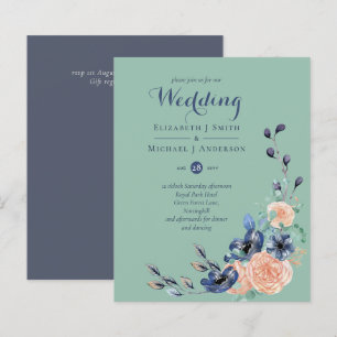 Budget Dusty Blue Sage Floral Wedding Invites