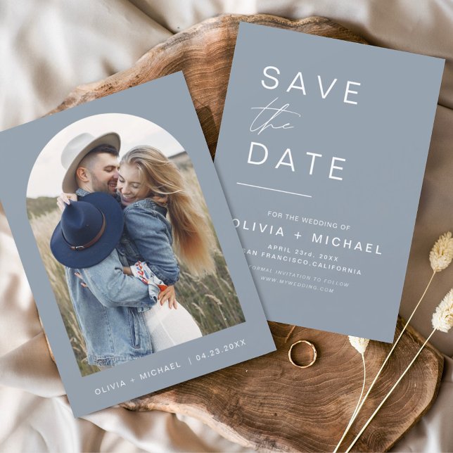 Budget Dusty Blue Save the Date Photo Announcement Flyer (Creator Uploaded)