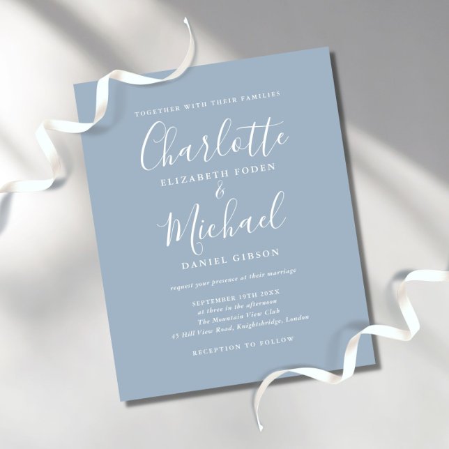 Budget Dusty Blue Script Photo Wedding Invitation (Creator Uploaded)