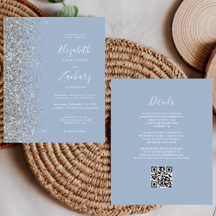 Budget Dusty Blue Silver Glitter QR Code Wedding