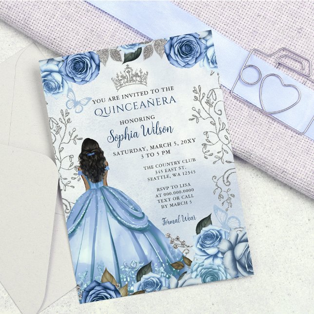 Budget Dusty Blue Silver Princess Quinceañera  (Creator Uploaded)