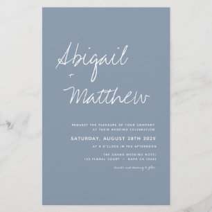 Budget Dusty Blue Simple Boho Wedding Invitation