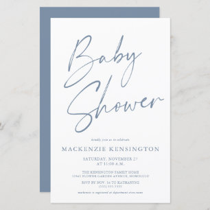 Budget Dusty Blue Simple Script Baby Shower