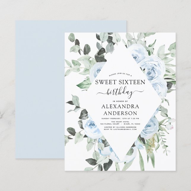 Budget Dusty Blue Sweet Sixteen Birthday Party (Front/Back)