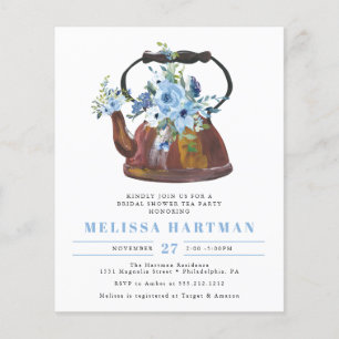 Budget Dusty Blue Tea Bridal Shower Invitation