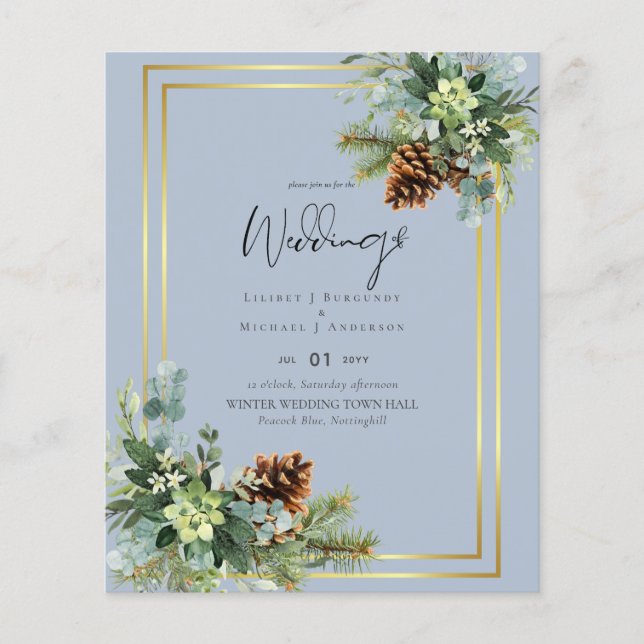 BUDGET  Dusty Blue Wedding Eucalyptus Greenery Flyer (Front)