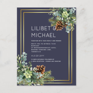 BUDGET  Dusty Blue Wedding Eucalyptus Greenery Postcard