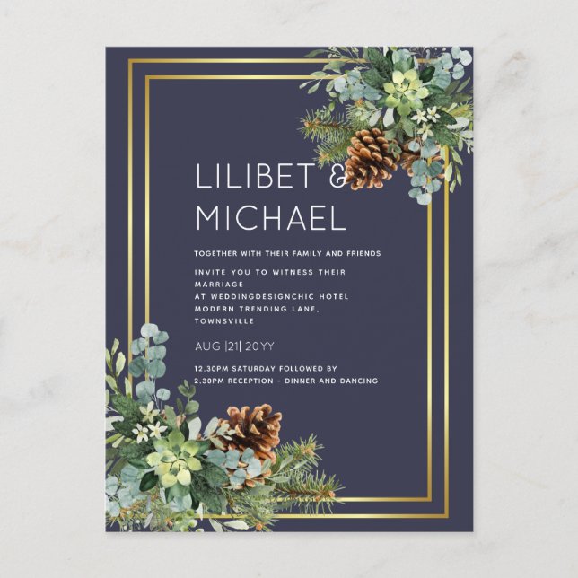 BUDGET  Dusty Blue Wedding Eucalyptus Greenery Postcard (Front)