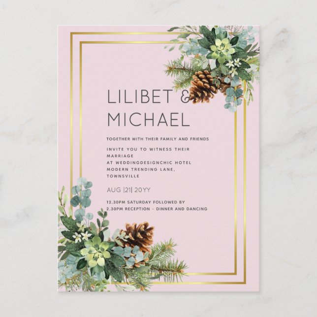 BUDGET  Dusty Blue Wedding Eucalyptus Greenery Postcard (Front)
