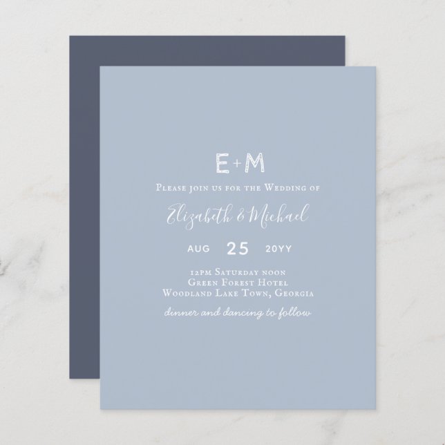 BUDGET Dusty Blue Wedding Invite (Front/Back)