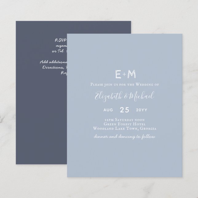 BUDGET Dusty Blue Wedding Invite (Front/Back)