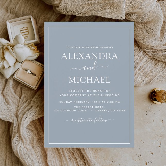 Budget Dusty Blue Wedding Modern Typography Flyer (Creator Uploaded)