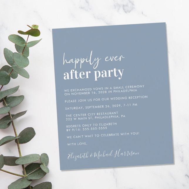 Budget Dusty Blue Wedding Reception Invitation (A chic and affordable Happily Ever After Party invitation)