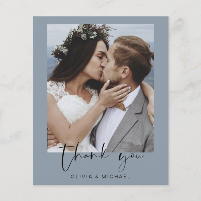 Budget Dusty Blue Wedding Thank You Card (Front)